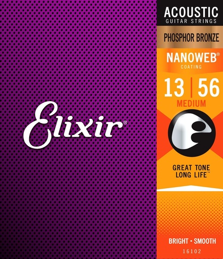 [16102] SET DE CUERDAS ELIXIR, NANOWEB COATING, PARA GUITARRA ACUSTICA, METAL, CALIBRE 013/056