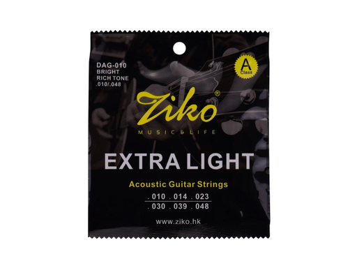 [DAG-010] SET DE CUERDAS ZIKO, PARA GUITARRA ACUSTICA, CALIBRE 010-048, EXTRA LIGHT