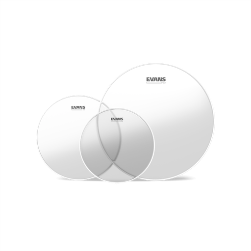 [ETP-G2CLR-S] SET DE PARCHES EVANS, PARA BATERIA, TRANSPARENTE LISO, 1X12, 1X13, 1X16, 2 CAPAS DE 7MM