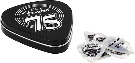 [1980351075] SET DE PUAS FENDER, 75 ANIVERSARIO, 18 UNIDADES, TIPO CELULOIDE PERLADO BLANCA