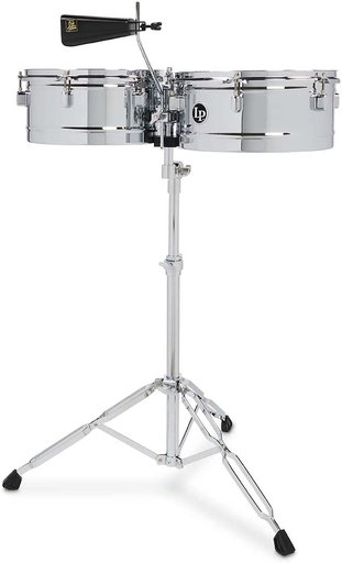 [LPA256] SET DE TIMBALES LP, SERIE ASPIRE, ACERO INOXIDABLE CROMADO, MEDIDAS 13 Y 14, CON CENCERRO Y PEDESTAL