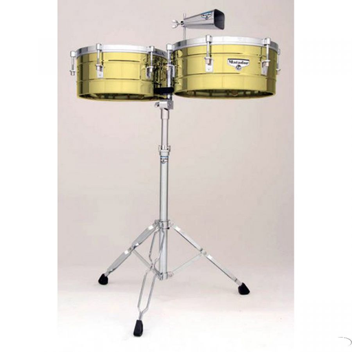 [M257B] SET DE TIMBALES LP, SERIE MATADOR, LATON COLOR DORADO, MEDIDAS 14 Y 15, CON SOPORTE CROMADO