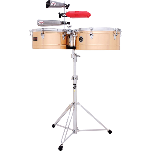 [LP257-BZ] SET DE TIMBALES LP, SERIE TITO PUENTE, ACERO INOXIDABLE, MEDIDAS 14 Y 15, CON SOPORTE CROMADO, COLOR BRONCE FOSFORO