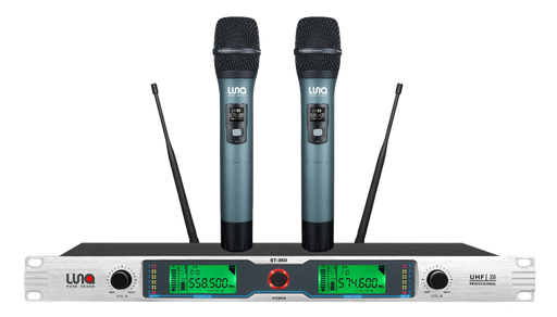 [ST-360] SISTEMA MICROFONO DOBLE INALAMBRICO LUNA, DINAMICO, DIGITAL, DE MANO, CON RECEPTOR, 60 METROS DE ALCANCE MAXIMO