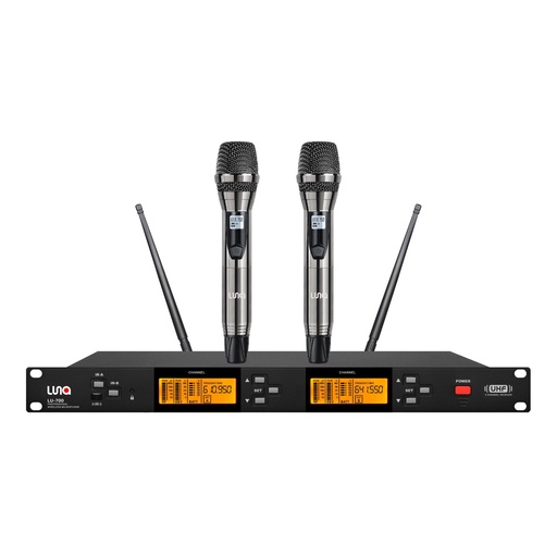 [LU-700] SISTEMA MICROFONO DOBLE INALAMBRICO LUNA, DINAMICO, DIGITAL, DE MANO, CON RECEPTOR, 80 METROS DE ALCANCE MAXIMO