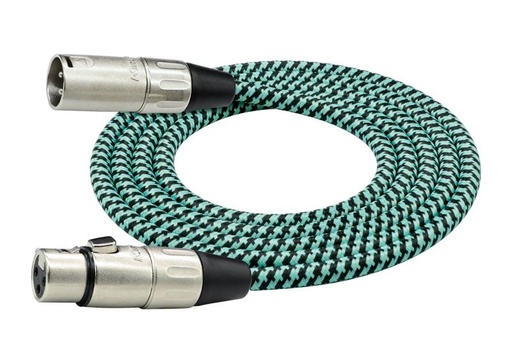 [MW-480-10M-BLB] CABLE PARA MICROFONO KIRLIN, XLR MACHO - XLR HEMBRA, CAPA DE TELA TURQUESA/NEGRO, 10 METROS