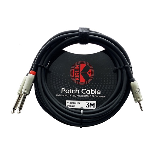 [Y-362PRL-1M-BK] CABLE (Y) KIRLIN, (PARA MUSICA), TRS 1/8 - 2x TS 1/4 (TIP / RING), CAPA LISO NEGRO, 1 METRO, 24AWG