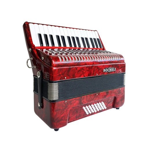 [YWAC-1306-1-RED] CONCERTINA BOCHELI, DE TECLAS, 32 REGISTROS, 32 BAJOS, COLOR ROJO, INCLUYE ESTUCHE Y CINCHO
