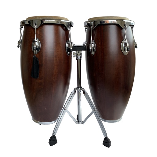 [YWCG-1228-DW] PAR DE CONGAS BOCHELI, 10+11, MADERA, COLOR NOGAL OSCURO, CON SOPORTE