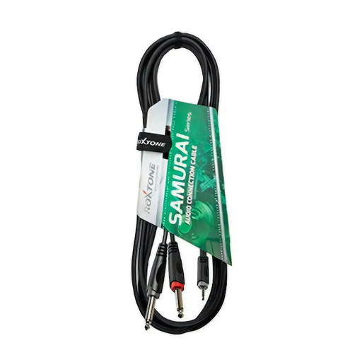 [RAYC130L1] CABLE (Y) ROXTONE, (PARA MUSICA) TRS 1/8 - 2x TS 1/4 (TIP / RING), CAPA LISO NEGRO, 1 METROS