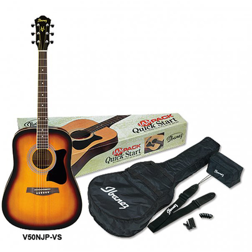 [V50NJP VS] COMBO GUITARRA ACUSTICA IBANEZ, SERIE JAMPACK, COLOR VINTAGE SUNBURST, INCLUYE AFINADOR, FUNDA, CINCHO, PUAS Y BOLSA DE ACCESORIOS