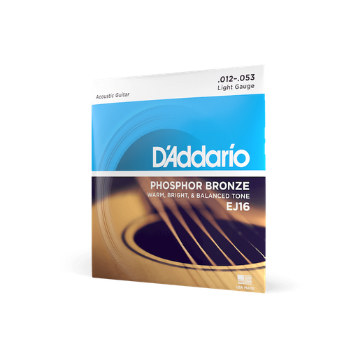 [EJ16] SET DE CUERDAS D´ADDARIO, PARA GUITARRA ACUSTICA, METAL, CALIBRE .12/53 PHOSPHORE, BRONZE, LIGHT
