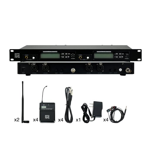 [T-UHF1404] SISTEMA DE MONITOREO PROSOUND, INALAMBRICO, 2 TRANSMISORES, 4 RECEPTORES (BODYPACKS), 4 AURICULARES GRATIS