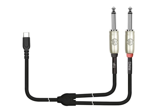 [UYC-392B-2M/BK] CABLE (Y) KIRLIN, (PARA MUSICA) USB C - 2x TS/PLUG 1/4 (TIP-RING), CAPA LISO NEGRO, 2 METROS