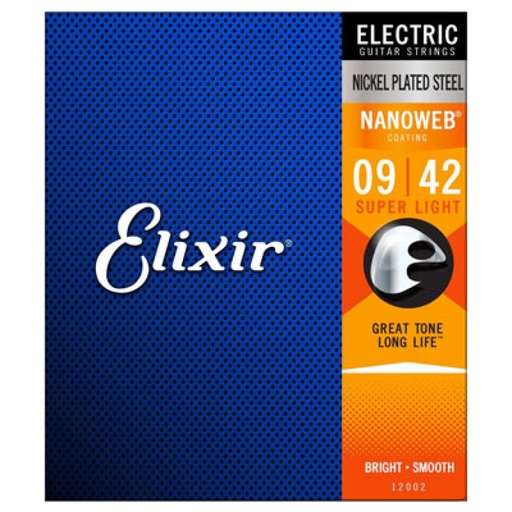 [12002] SET DE CUERDAS ELIXIR, PARA GUITARRA ELECTRICA, CALIBRE 09 - 42, NANOWEB