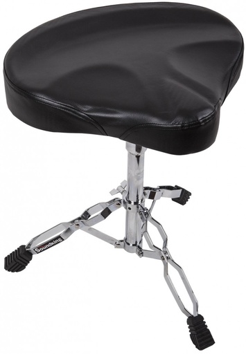 [SD002] BANCO PARA BATERIA SOUNDKING, ASIENTO TIPO MOTOCICLETA, BASE TIPO TRIPIÉ COLOR PLATEADO