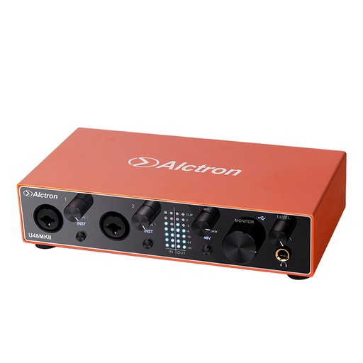 [U48MKII] INTERFAZ DE AUDIO ALCTRON, 2 ENTRADAS HIBRIDOS, USB C, 20 Hz A 20kHz, 24 BITS/192kHz, COLOR ROJO