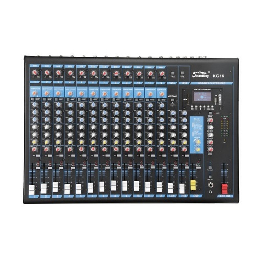[KG16] MEZCLADORA PASIVA SOUNDKING, (CONSOLA ANALOGA) 16 ENTRADAS (12 XLR/LINE) (4 PLUG MONO), 48V+, 8 SALIDAS (6 PLUG MONO) (2 XLR MAIN LR), RCA IN/OUT, USB REC/PLAY, BT, EFX, COMP.