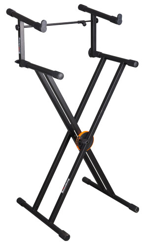 [SF510] PEDESTAL PARA DOBLE TECLADO SOUNDKING, ESTILO X, DOBLE BARRA, ELEGANTE Y ROBUSTO, AJUSTABLE, COLOR NEGRO