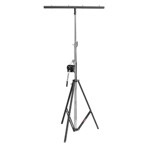 [DA025] PEDESTAL PARA LUCES SOUNDKING, 1 SOPORTE SUPERIOR, CON MANIVELA, BASE TIPO TRIPIÉ NEGRO, BARRA ALUMINIO  COLOR PLATEADO