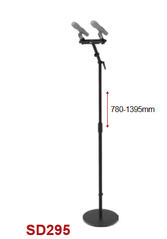 [SD295] PEDESTAL PARA MICRÓFONO SOUNDKING, DOBLE, CON BASE REDONDA PESADA, COLOR NEGRO