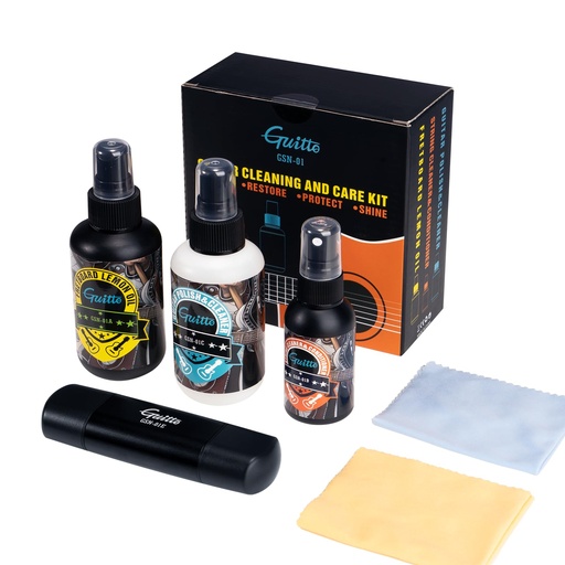 [GSN-01] KIT DE LIMPIEZA GUITO, PARA GUITARRA, RESTAURADOR, PROTECTOR, PULIDOR, INCLUYE PAÑO DE LIMPIEZA