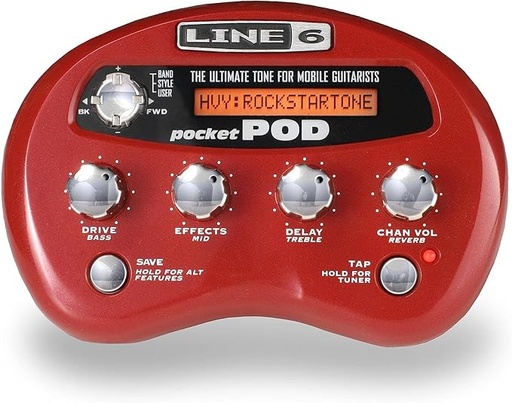 [POCKET POD US] PROCESADOR MULTIEFECTOS LINE 6, SERIE POCKET POD, 300 PRESETS, 32 MODELOS DE AMPLIFICADORES, 16 MODELOS DE PANTALLAS, ULTRA COMPACTO, COLOR ROJO.