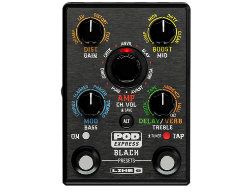 [POD EXPRESS BLACK] PEDAL MULTI-EFECTOS LINE 6, SERIE POD EXPRESS BLACK, PARA GUITARRA, INCLUYE 7 APLIFICADORES, 7 CABINAS Y 17 EFECTOS, INCLUYENDO UN LOOPER.