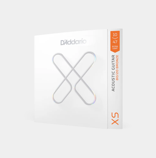[XSABR1047] SET DE CUERDAS D´ADDARIO, PARA GUITARRA ACUSTICA, SERIE XS, METAL, CALIBRE 010/047, BRONZE 80/20, EXTRA LIGTH, CON REVESTIMIENTO
