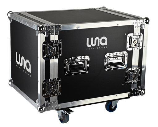 [LU-YA10] HARD CASE, RACK DE GIRA PROFESIONAL, LUNA, CON RUEDAS, 10U, COLOR NEGRO, ORILLAS COLOR PLATEADO.