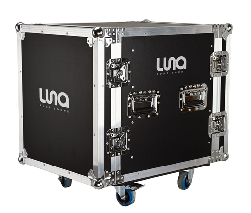 [LU-YA12] HARD CASE, RACK DE GIRA PROFESIONAL, LUNA, CON RUEDAS, 12U, COLOR NEGRO, ORILLAS COLOR PLATEADO.