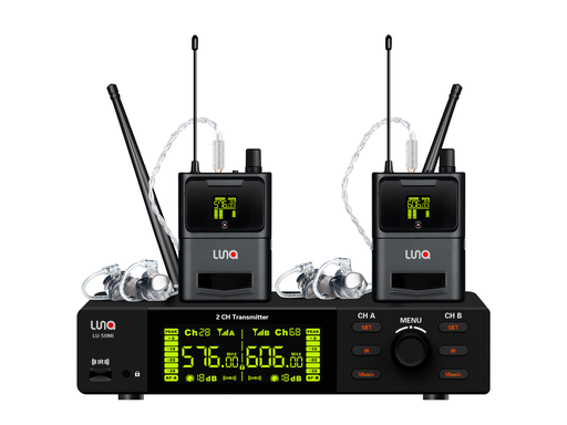 [LU-50MI] SISTEMA DE MONITOREO LUNA, INALAMBRICO, 2 CANALES, INCLUYE 2 BODYPACKS + AURICULARES, CANALES INDEPEDNIENTES, EMISOR DE 40 CANALES.