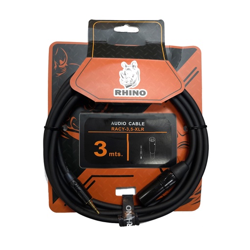 [RACY-3,5-XLR] CABLE RHINO, TRS 1/8 - XLR MACHO, RECUBRIMIENTO DE TELA NEGRO, 3 METROS