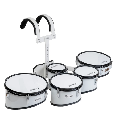 [JBQA-05-WT] QUINTUPLE LIVERPOOL, PARA MARCHA, MULTITENOR DE 5 TAMBORES, COLOR BLANCO